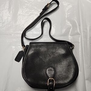 Vintage Coach Saddle Purse Crossbody Bag Black Leather
